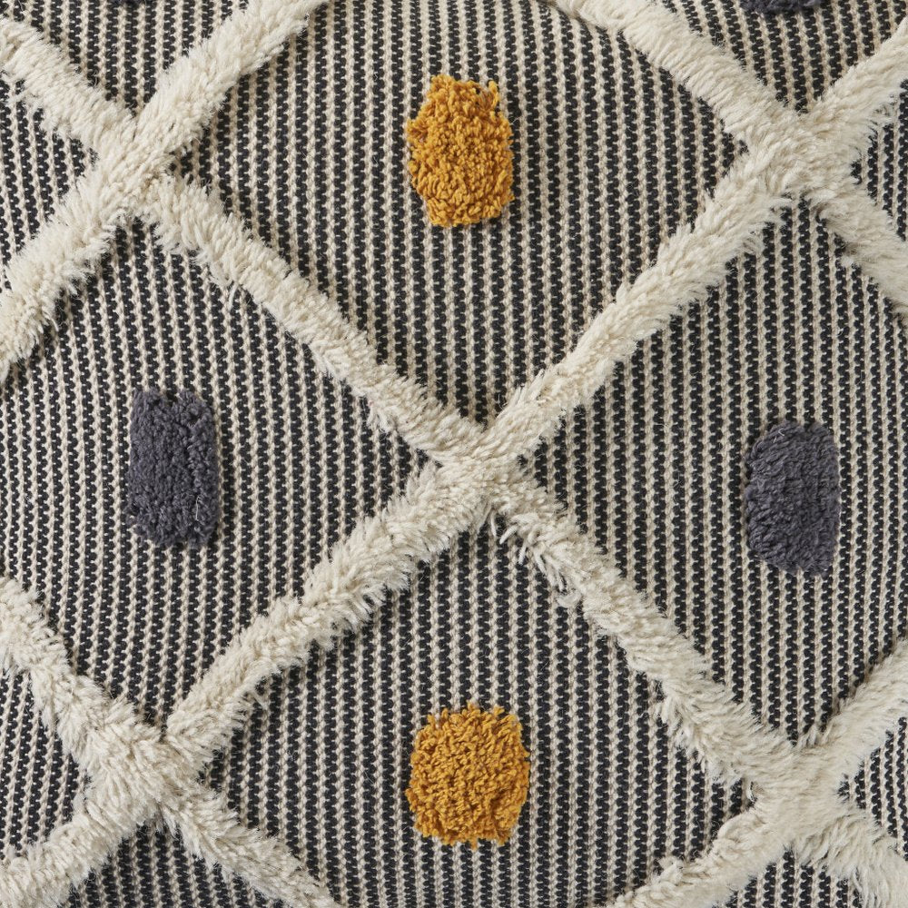 20" Black And Yellow Geometric Cotton Throw Pillow Cover