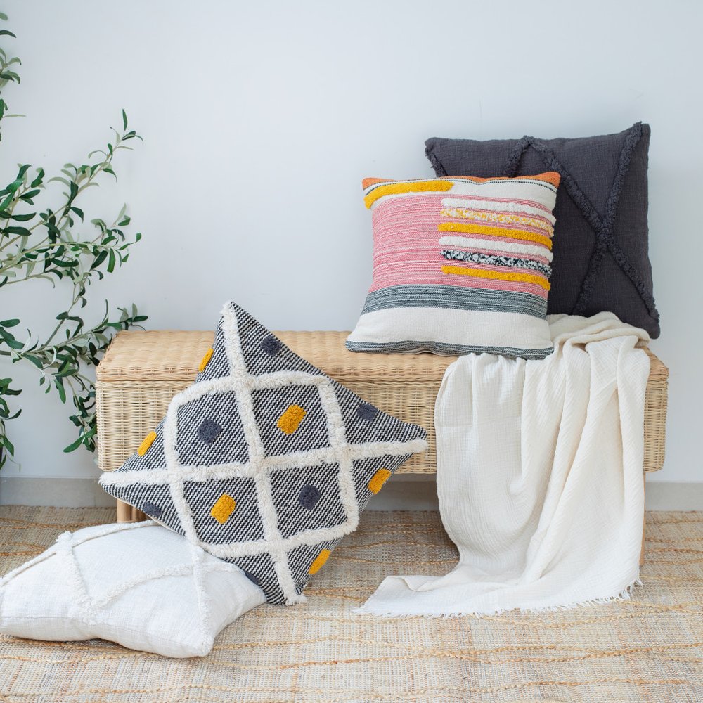 20" Black And Yellow Geometric Cotton Throw Pillow Cover