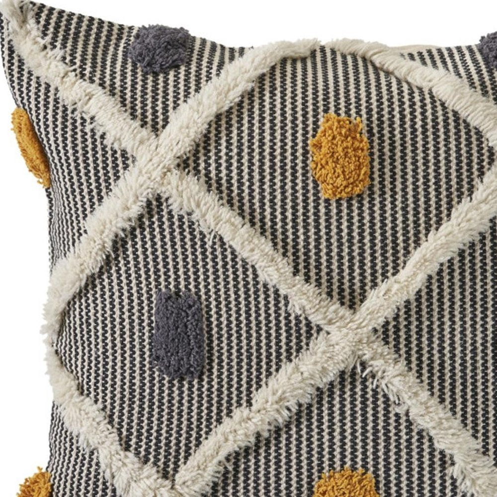 20" Black And Yellow Geometric Cotton Throw Pillow Cover