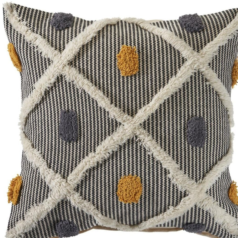 20" Black And Yellow Geometric Cotton Throw Pillow Cover