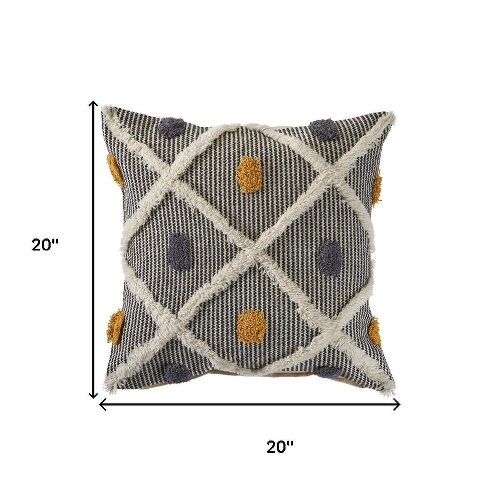 20" Black And Yellow Geometric Cotton Throw Pillow Cover