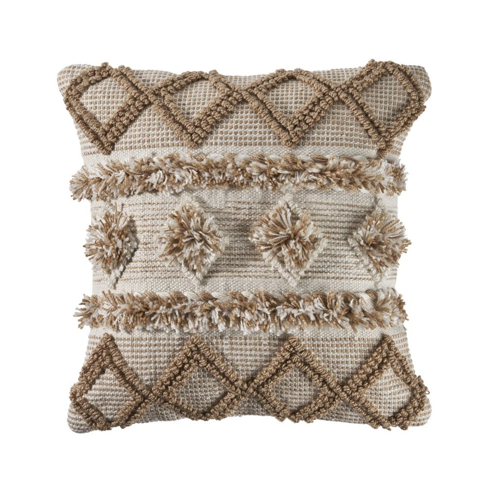 20" Beige And White Diamond Throw Pillow Cover