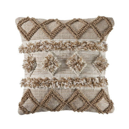 20" Beige And White Diamond Throw Pillow Cover