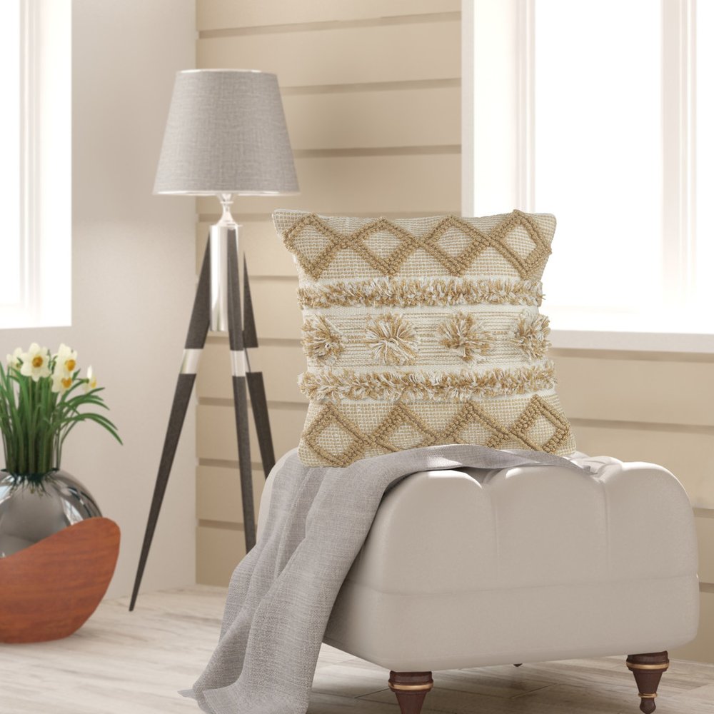 20" Beige And White Diamond Throw Pillow Cover