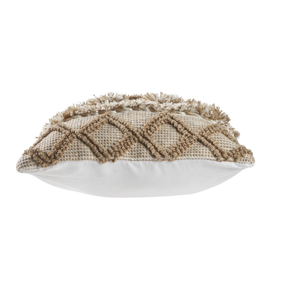 20" Beige And White Diamond Throw Pillow Cover