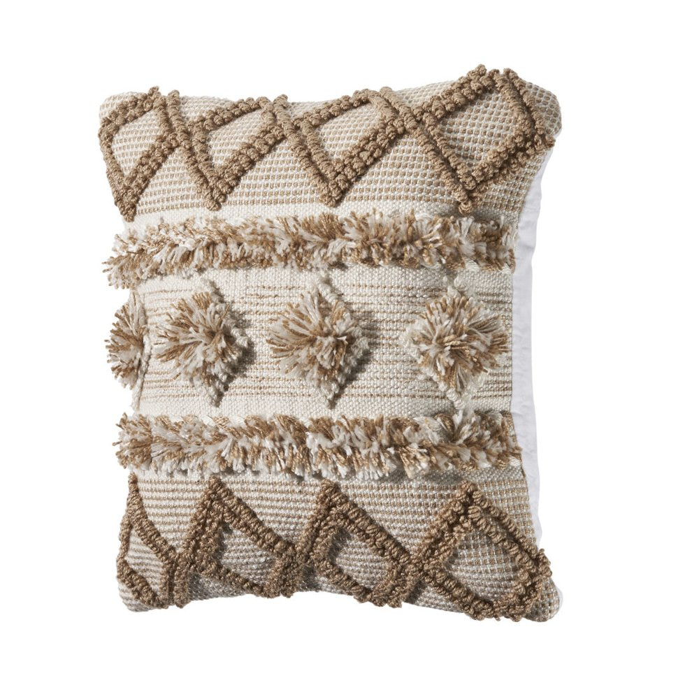 20" Beige And White Diamond Throw Pillow Cover