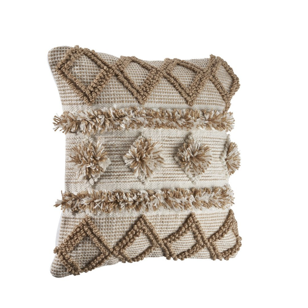 20" Beige And White Diamond Throw Pillow Cover