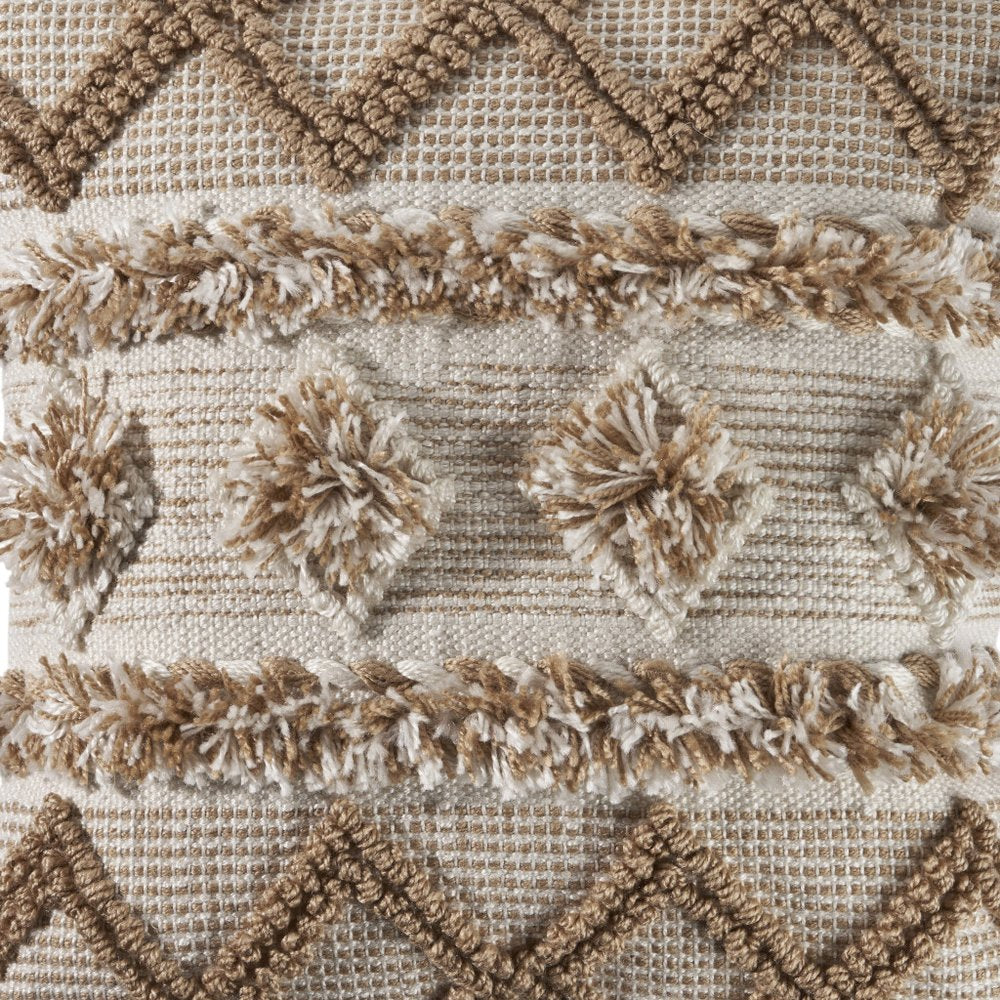 20" Beige And White Diamond Throw Pillow Cover