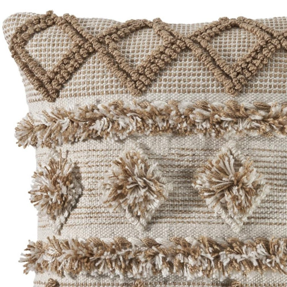 20" Beige And White Diamond Throw Pillow Cover
