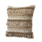 20" Beige And White Striped Throw Pillow Cover with Fringe And Texture