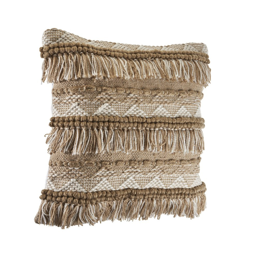 20" Beige And White Striped Throw Pillow Cover