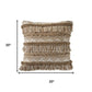 20" Beige And White Striped Throw Pillow Cover with Fringe And Texture