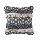20" Slate Blue And Off White Geometric Wool Throw Pillow Cover with Tassels