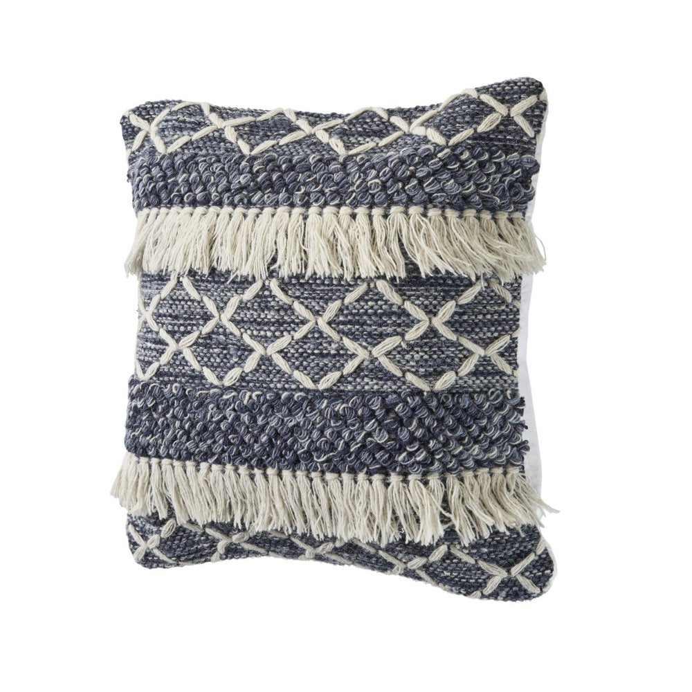 20" Blue And White Striped Wool Throw Pillow Cover