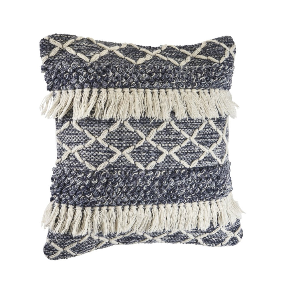 20" Blue And White Striped Wool Throw Pillow Cover