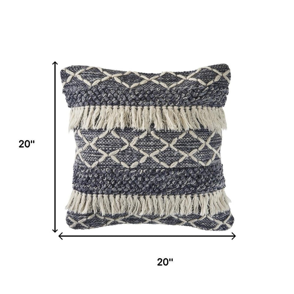 20" Blue And White Striped Wool Throw Pillow Cover