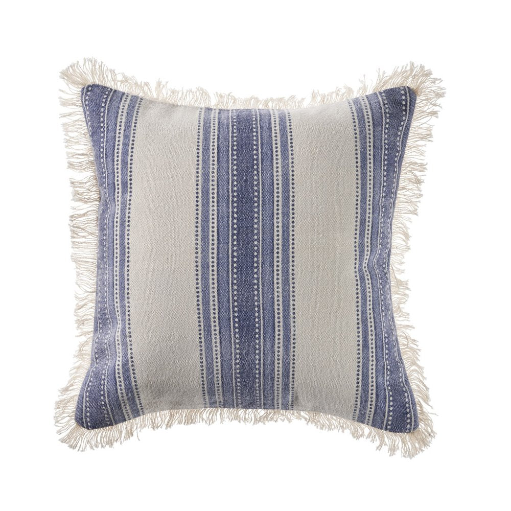 18" Blue And White Beach Striped Cotton Throw Pillow Cover