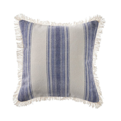 18" Blue And White Beach Striped Cotton Throw Pillow Cover