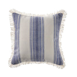 18" Blue And White Beach Striped Cotton Throw Pillow Cover
