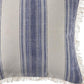 18" Blue And White Beach Striped Cotton Throw Pillow Cover with Fringe
