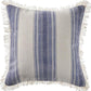18" Blue And White Beach Striped Cotton Throw Pillow Cover with Fringe