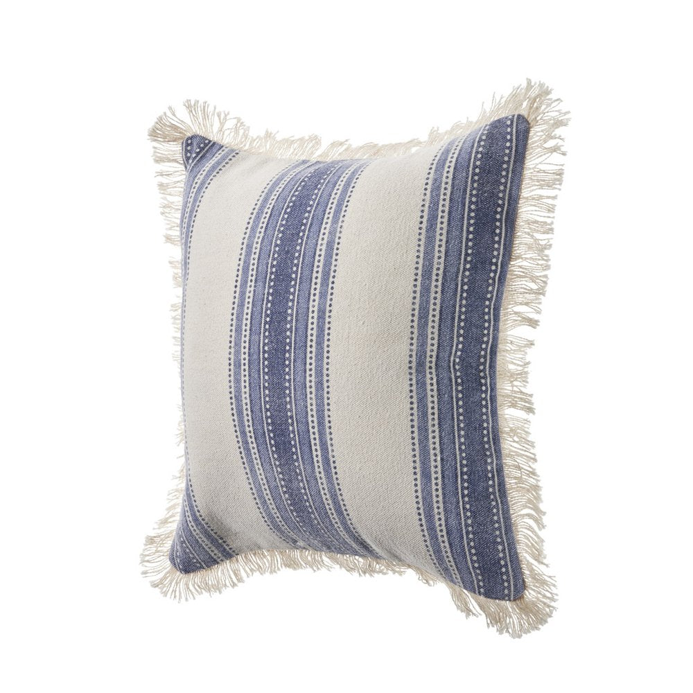 18" Blue And White Beach Striped Cotton Throw Pillow Cover