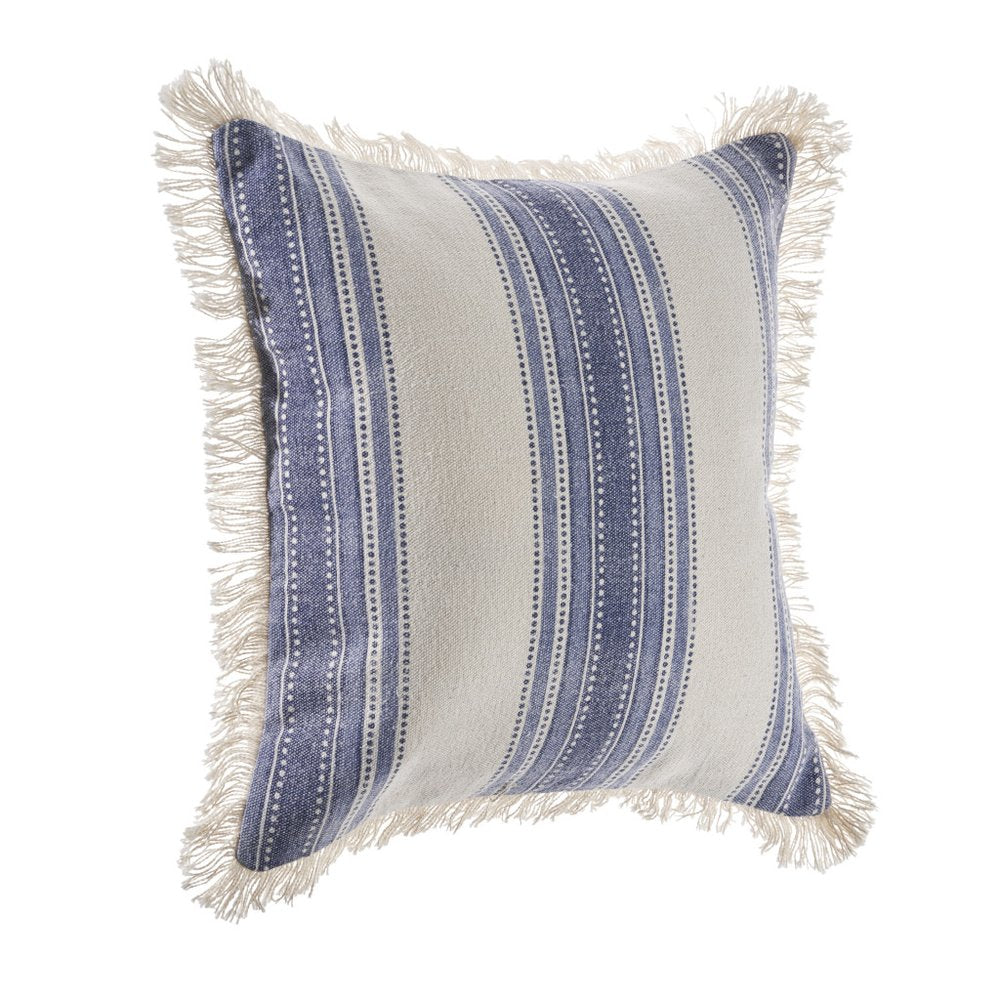 18" Blue And White Beach Striped Cotton Throw Pillow Cover
