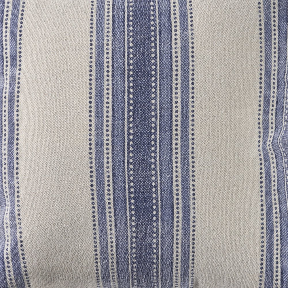 18" Blue And White Beach Striped Cotton Throw Pillow Cover