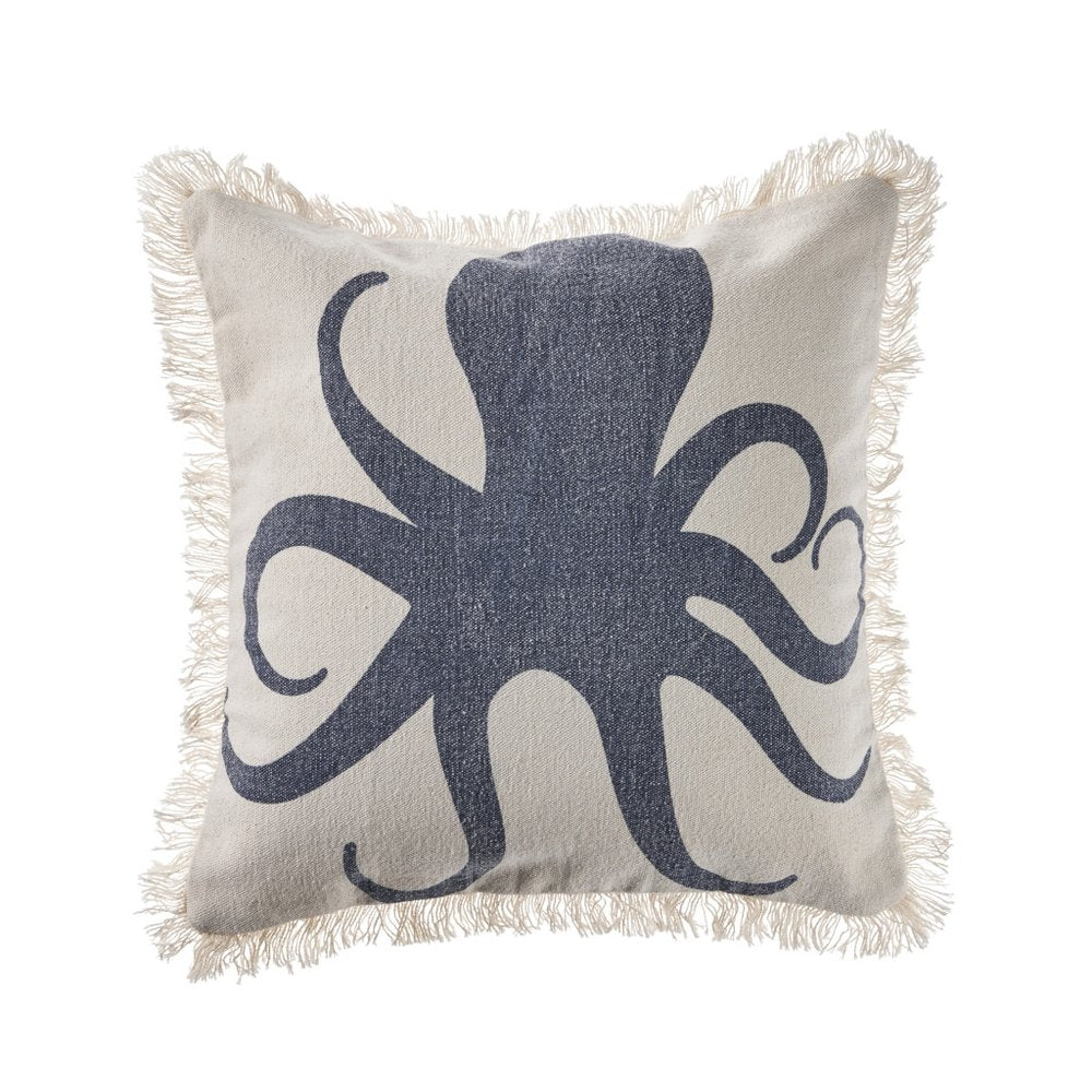 18" Blue And White Beach Cotton Throw Pillow Cover
