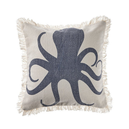 18" Blue And White Beach Cotton Throw Pillow Cover