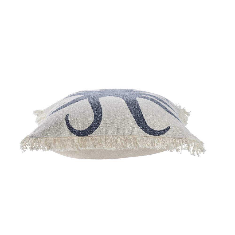 18" Blue And White Beach Cotton Throw Pillow Cover