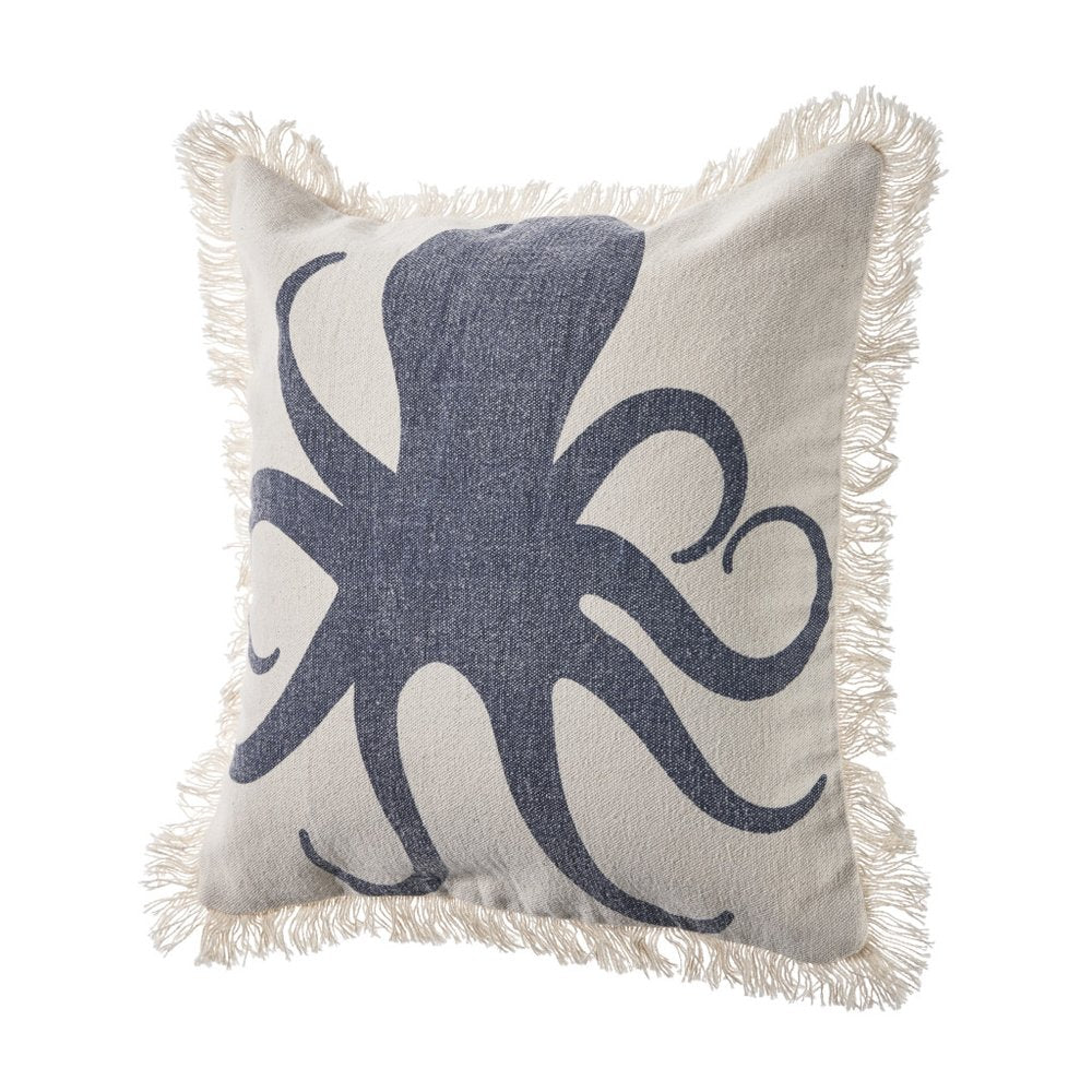 18" Blue And White Beach Cotton Throw Pillow Cover