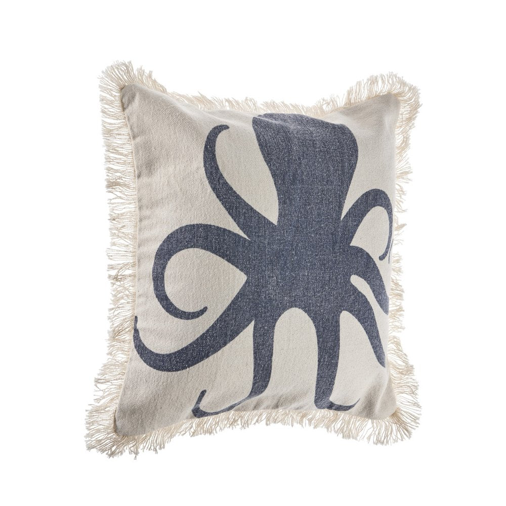 18" Blue And White Beach Cotton Throw Pillow Cover