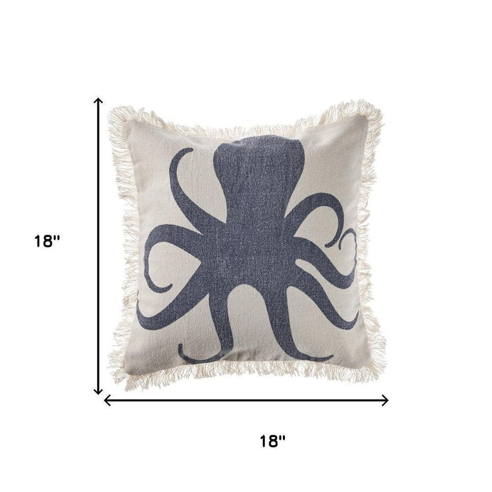 18" Blue And White Beach Cotton Throw Pillow Cover