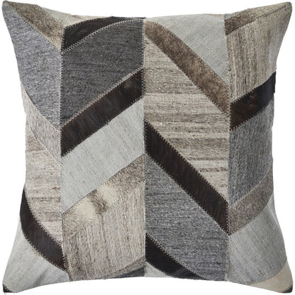20" Gray And Brown Geometric Faux Hide Throw Pillow Cover