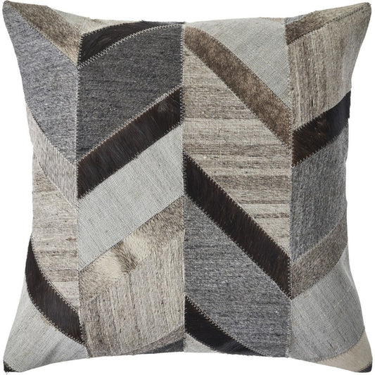 20" Gray And Brown Geometric Faux Hide Throw Pillow Cover