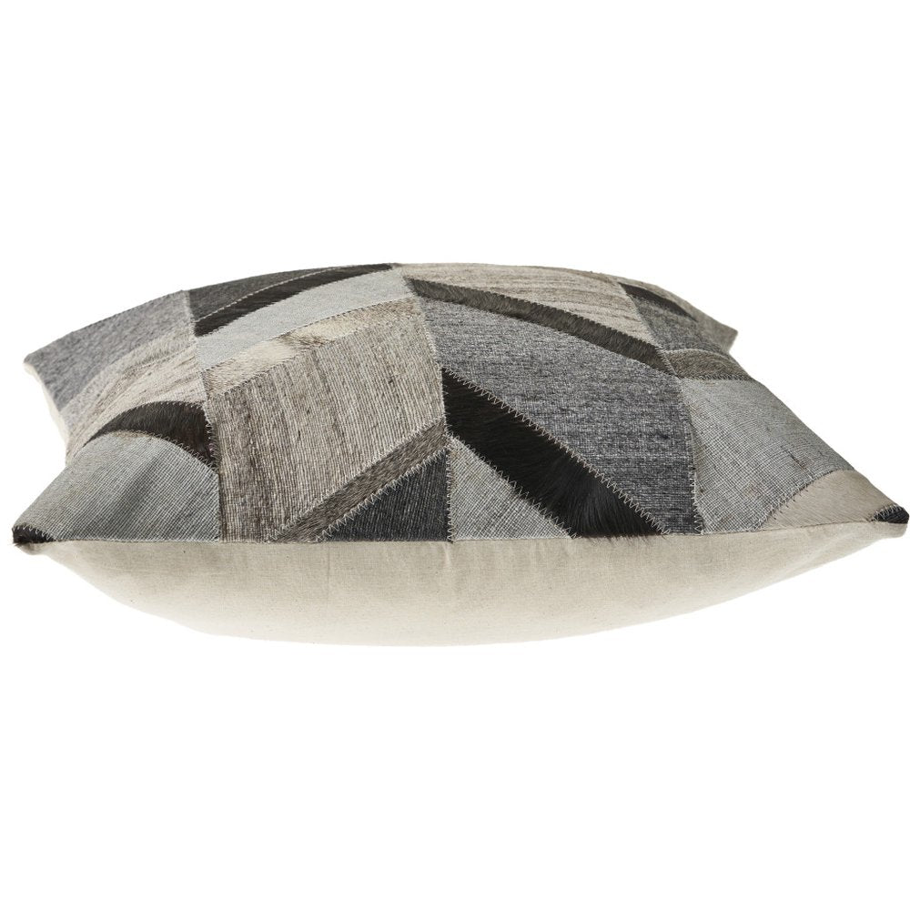 20" Gray And Brown Geometric Faux Hide Throw Pillow Cover