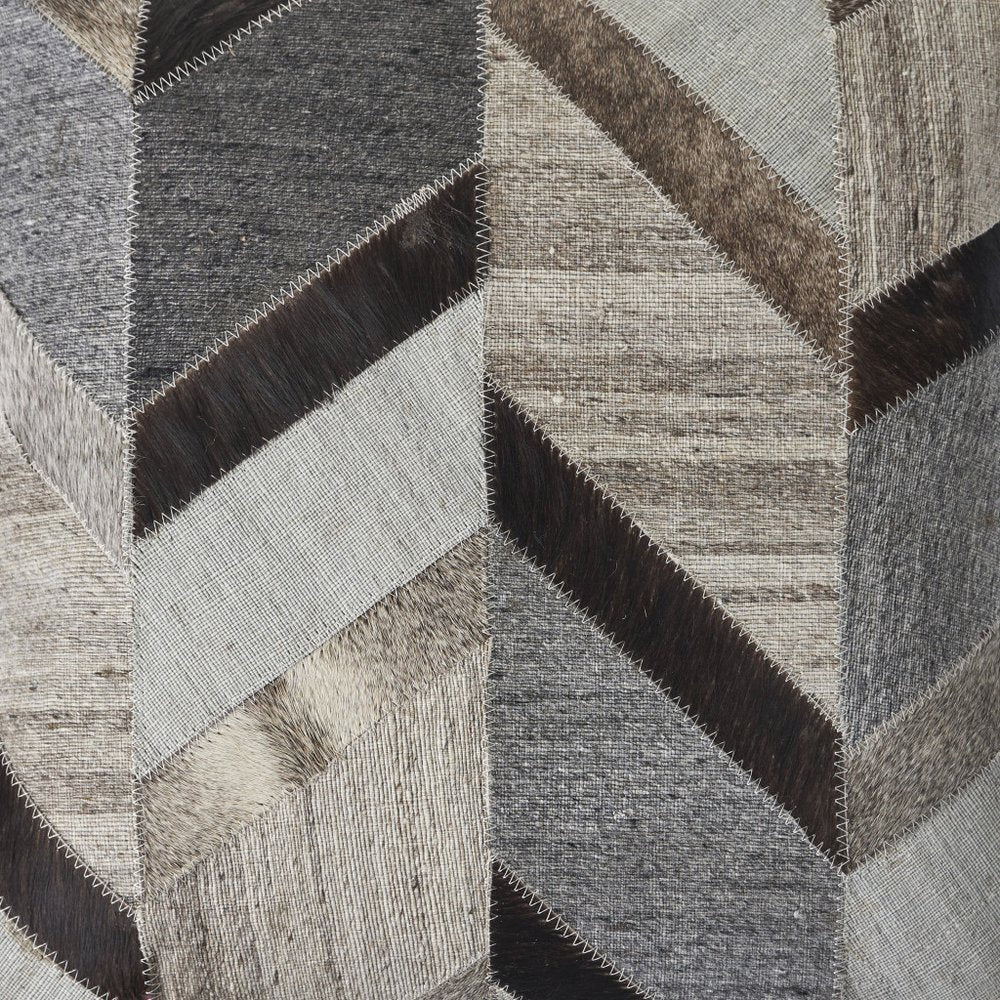 20" Gray And Brown Geometric Faux Hide Throw Pillow Cover