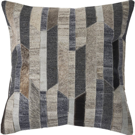 20" Gray And Brown Striped Faux Hide Throw Pillow Cover