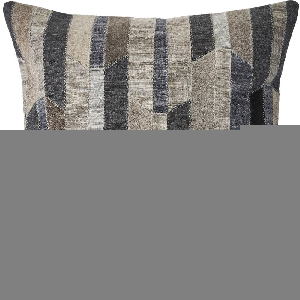 20" Gray And Brown Striped Faux Hide Throw Pillow Cover