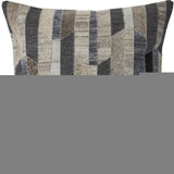20" Gray And Brown Striped Faux Hide Throw Pillow Cover