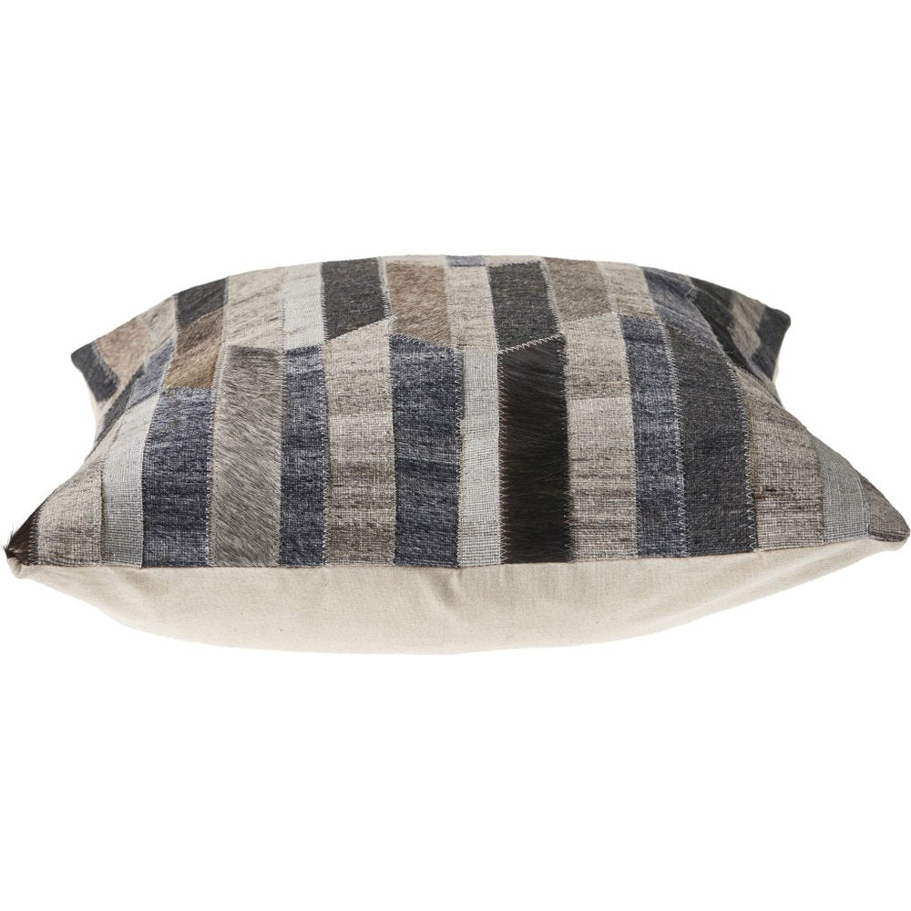 20" Gray And Brown Striped Faux Hide Throw Pillow Cover