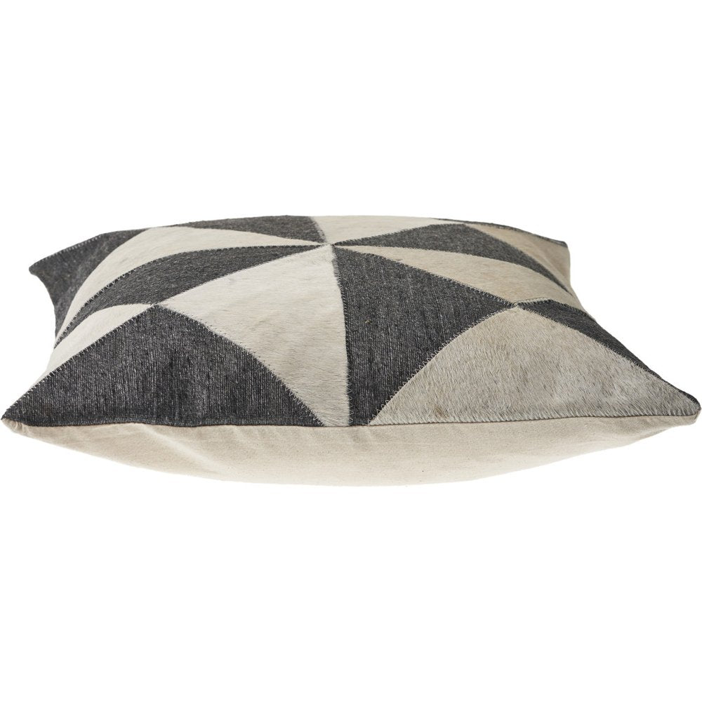 20" Beige And Gray Geometric Faux Hide Throw Pillow Cover