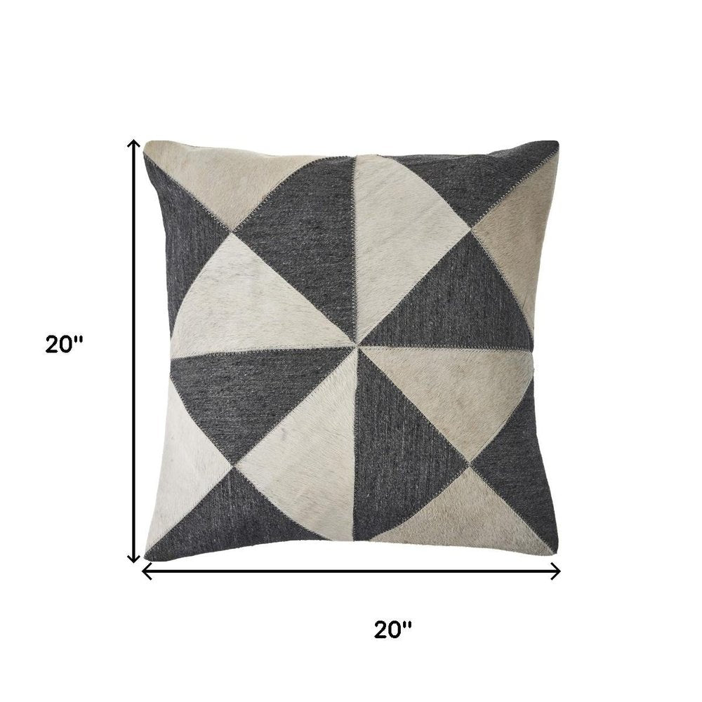 20" Beige And Gray Geometric Faux Hide Throw Pillow Cover