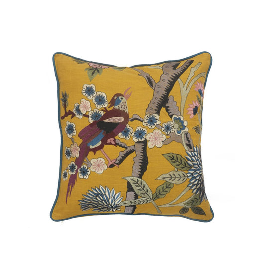 20" Yellow And Brown Cotton Throw Pillow Cover