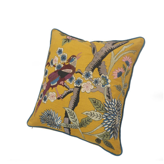 20" Yellow And Brown Cotton Throw Pillow Cover