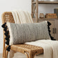 12" X 28" White And Black Lumbar Striped Cotton Throw Pillow Cover with Tassels