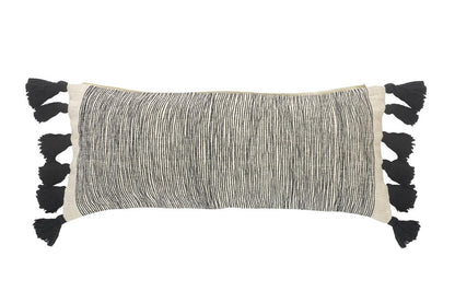 12" X 28" White And Black Lumbar Striped Cotton Throw Pillow Cover with Tassels