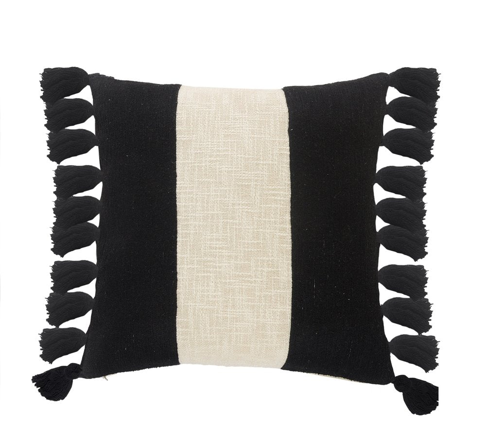 20" White And Black Striped Cotton Throw Pillow Cover