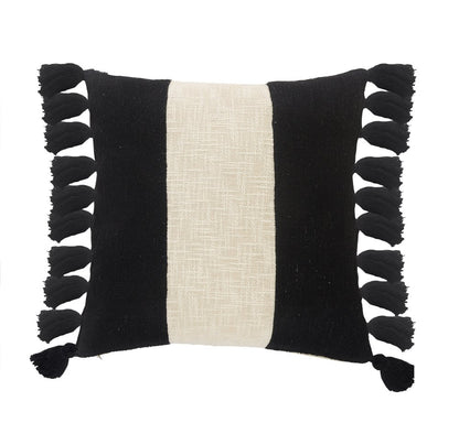 20" White And Black Striped Cotton Throw Pillow Cover